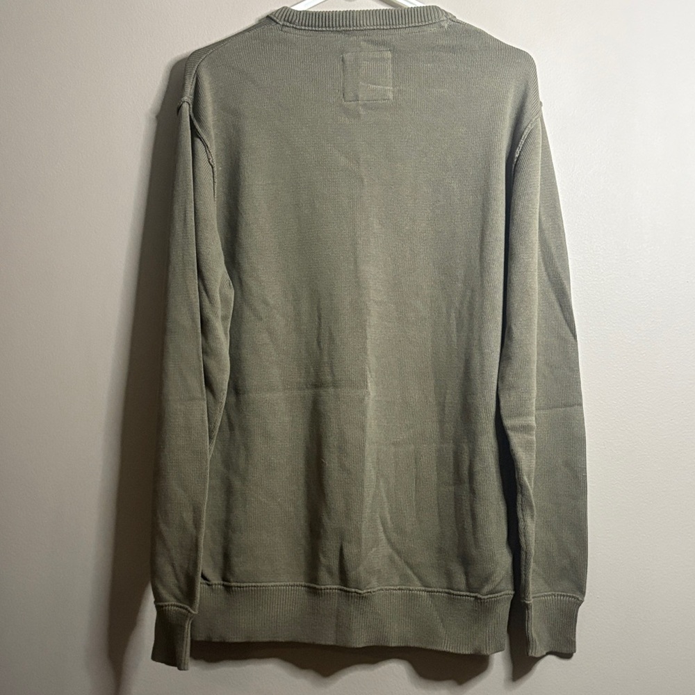 Olive Green Barney Cools Shark Print Men's Sweater Medium - Picture 4 of 4